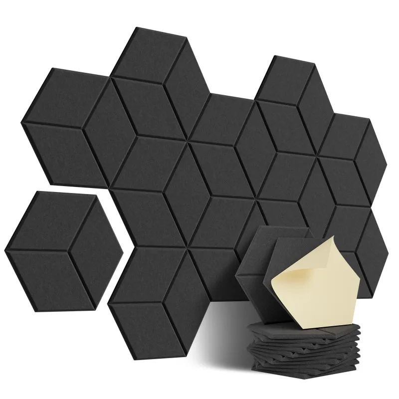 

12Pack Self-adhesive Acoustic Panel Hexagon Design Sound Proof Panels 12 X 10.5 X 0.4 Inches Sound Proof Foam Wall Panels