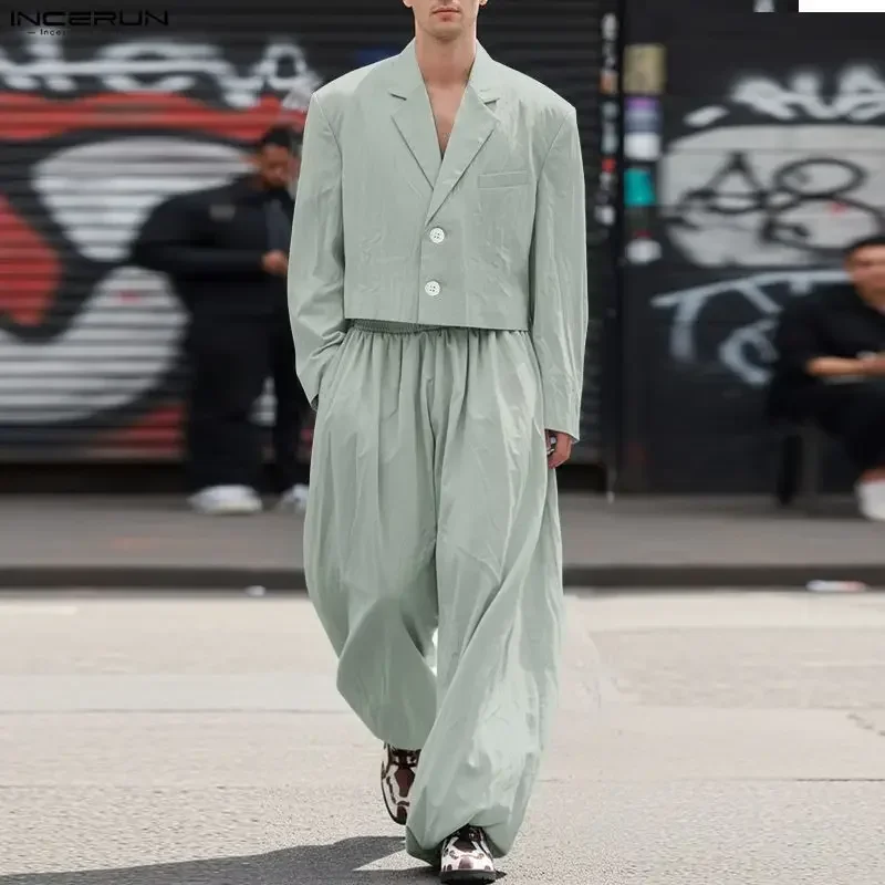 

Men Sets Solid Color Lapel Long Sleeve Blazer & Pants Two Pieces Sets Streetwear INCERUN Loose 2026 Fashion Men's Casual Suits