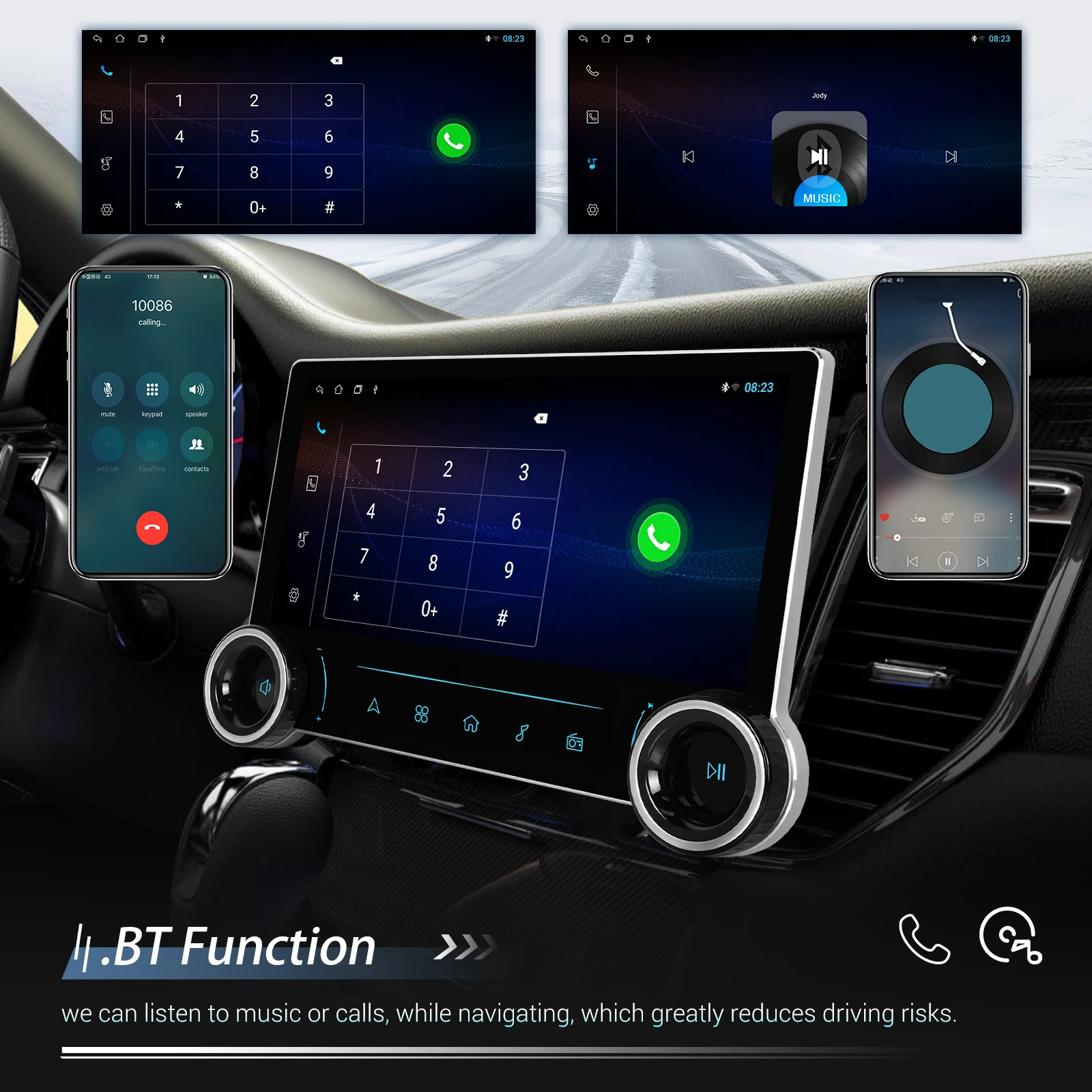 Podofo 10.33inch Car Android Radio 4Core 2+32G 1600*720 Touch Screen Double Knob Wireless Carplay Android auto with 9/10