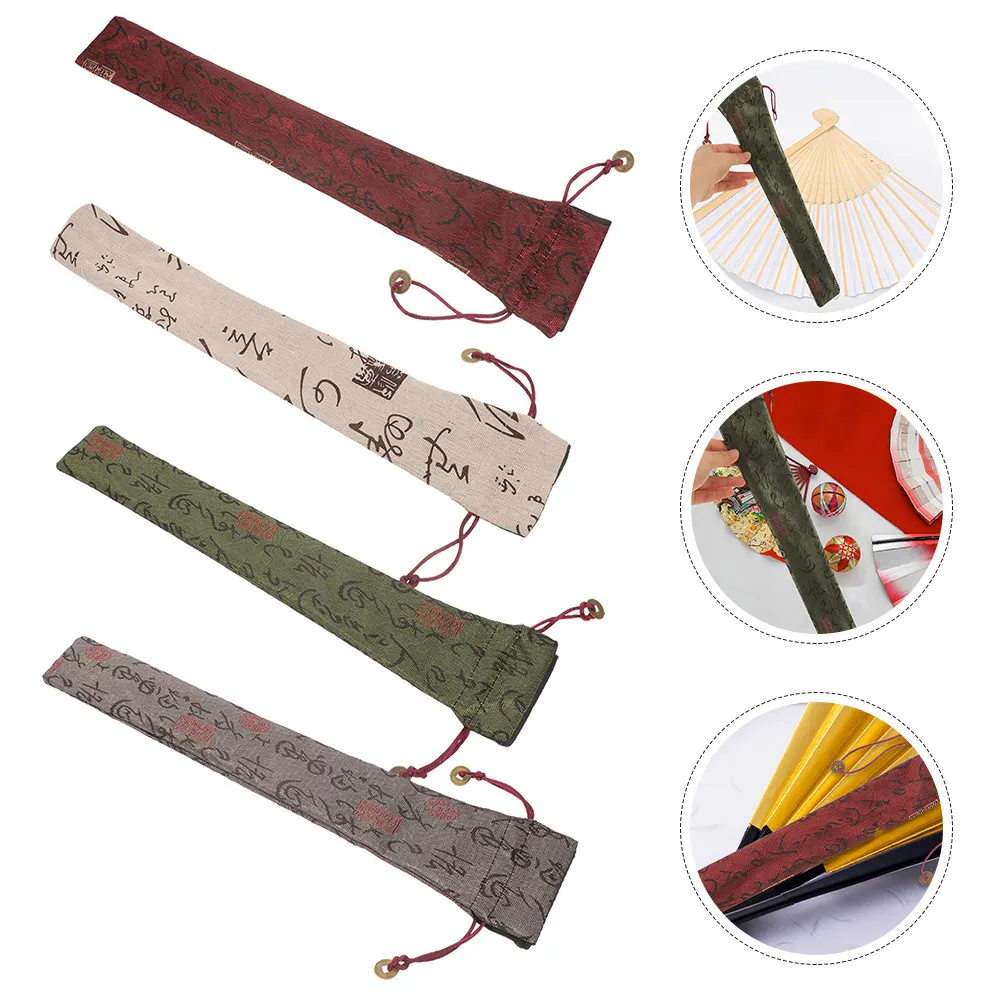 4Pcs Folding Hand Fan Cover Slim Portable Drawstring Fan Carrying Bag for Chinese Vintage Fans Party Wedding Spring Festival Use