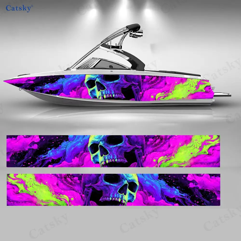 

2Pcs Neon Cloud Sea Skull Boat Stickers, PVC Waterproof Durable Vinyl Wrap Decals for Fishing Boats, Durable and Stylish Design