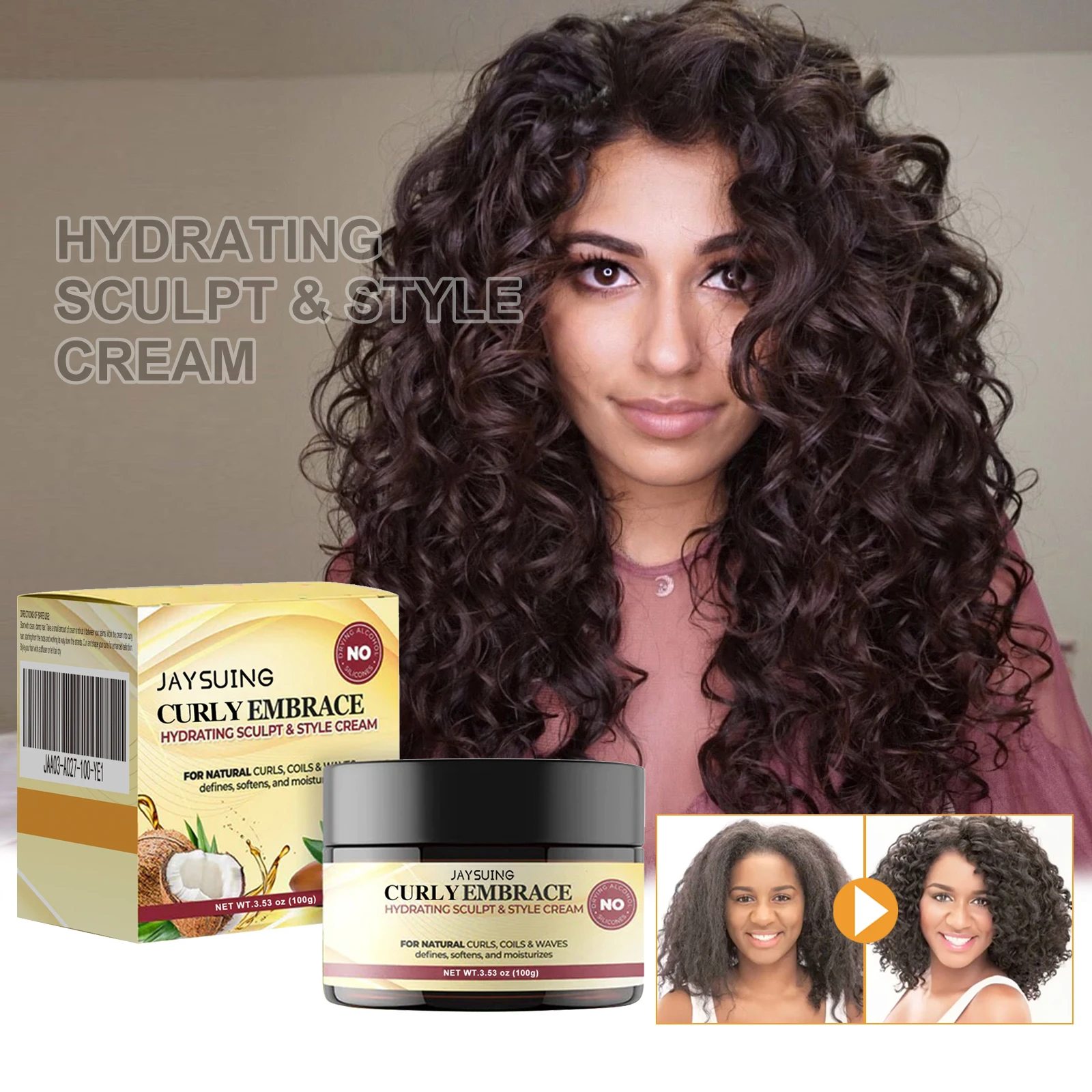 Curly Hair Styling Cream, Hydrating Curl Defining Cream, Anti Frizz Nourishing Styling Cream, Add Shine, Bouncy Voluminous Curls for Wavy Coily Hair