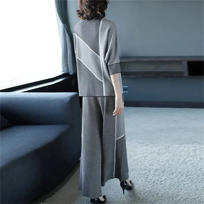 2024 Women New Autumn/Winter Fashion Leisure Ice Silk Knitted Set for Women Stylish, Loose Slim Wide Leg Two Piece Set Women Nen