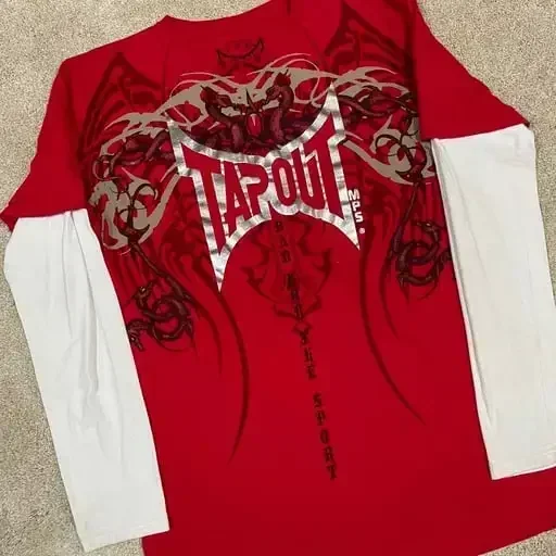 

2000s Retro Harajuku Red Long Sleeve American New Letter Printed T-shirt Men Hip Hop Trend Gothic Oversize Cotton Top Sweatshirt