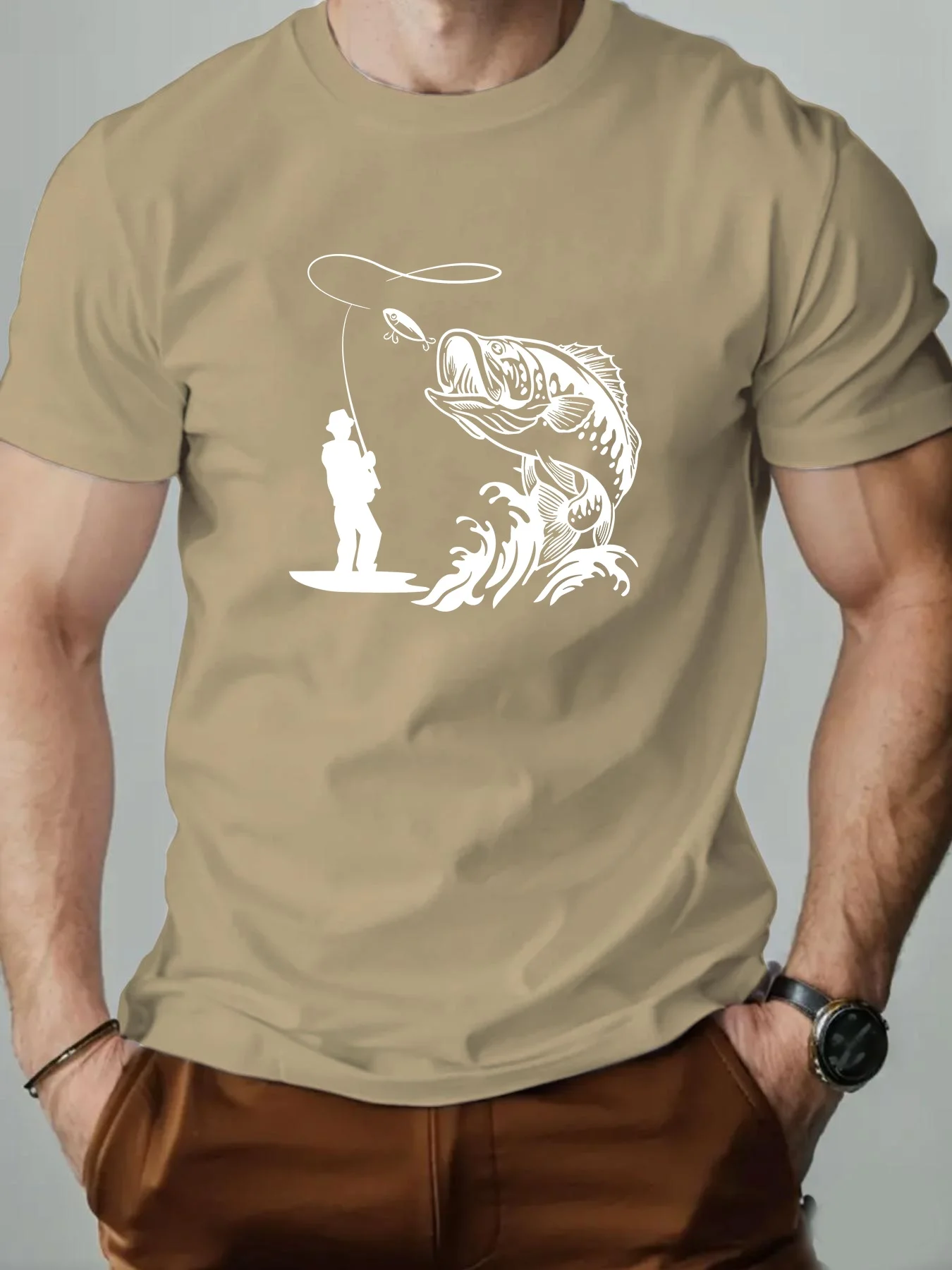 Men's Simple Summer Short-Sleeve Shirt Breathable Quick-Dry Short-Sleeve Shirt with Outdoor Fishing Print Stylish Casual Top