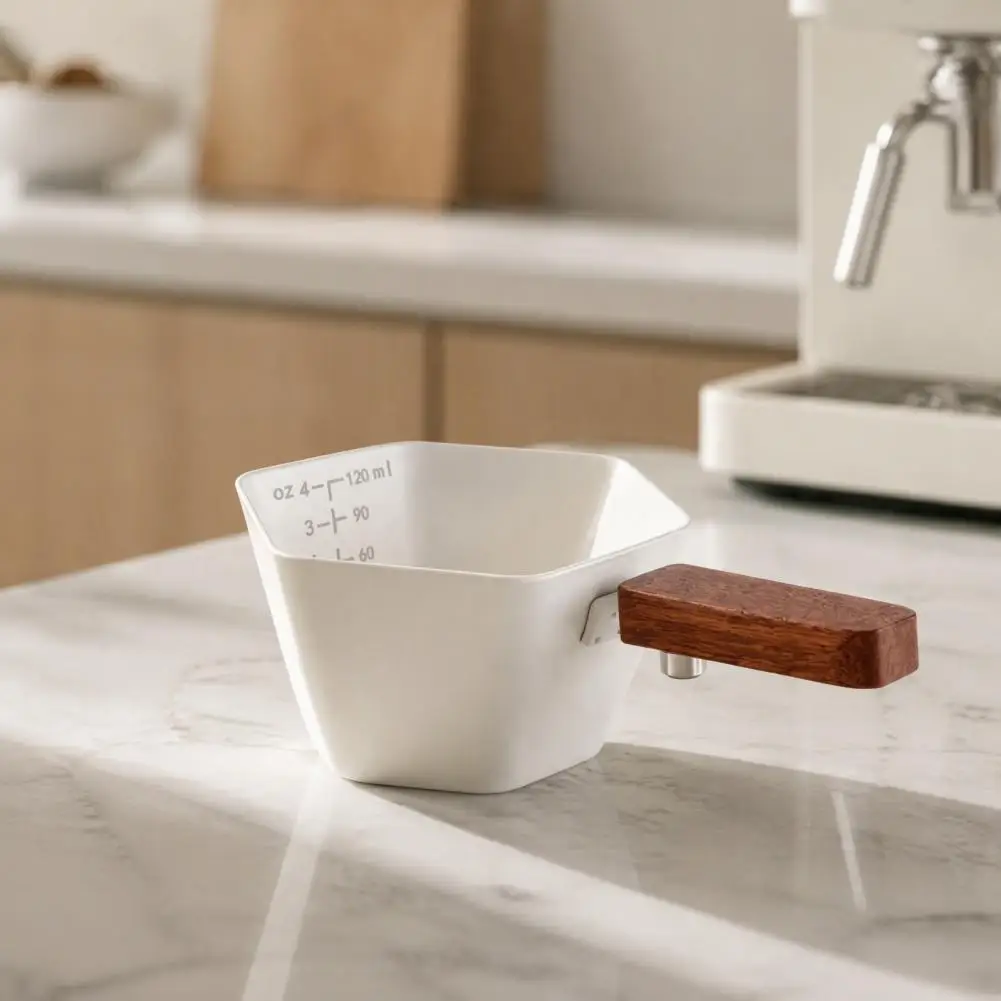 Corrosion Resistant Coffee Mug Stainless Steel Coffee Extracting Cup with Wooden Handle 150ml Espresso Measuring Shot Cup