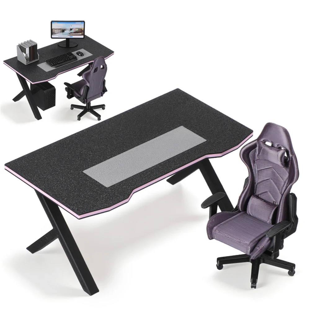 Miniature Gaming Desk and Chair 1:12 Scale Dollhouse Furniture Accessories Tiny Computer Chair Model Decoration and DIY Crafts