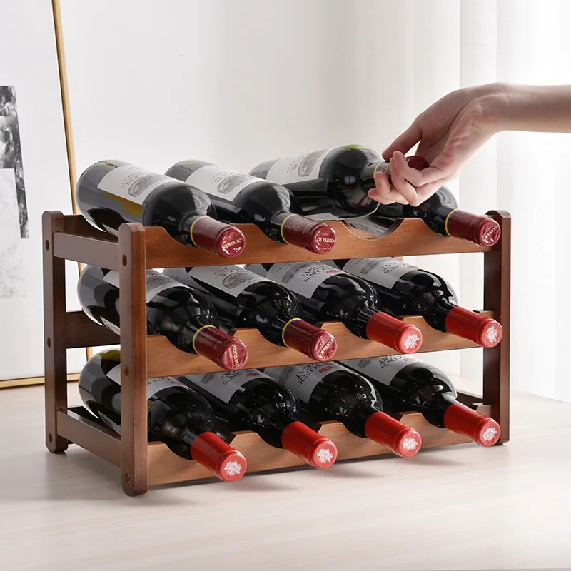 

European Style Home Creative Wine Rack Bar Red Wine Bamboo Storage Rack Table Wine Rack Lattice Decoration