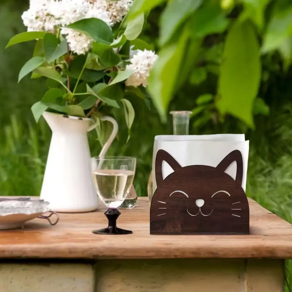 

Wooden Material Wooden Cat Napkin Holder Cat Shape Design Creative Style Creative Tissue Dispenser Unique Organizer Feature