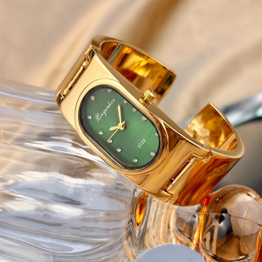 Vintage Watch for Ladies: Oval Dial Semi-Open Spring Bangle Retro Light Luxury Women's Wrist Watch view 5