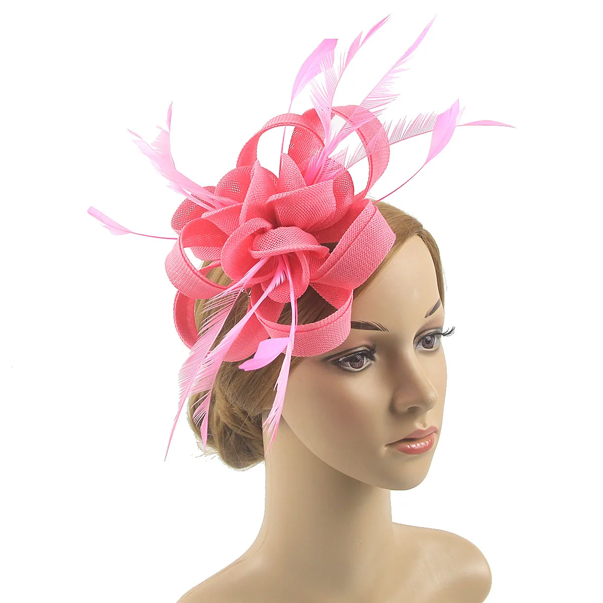 Flower Fascinator Hat, Sinamay Headband with Clips , Jockey Club Vintage Feather Hat Cocktail Tea Party  Hair Accessories