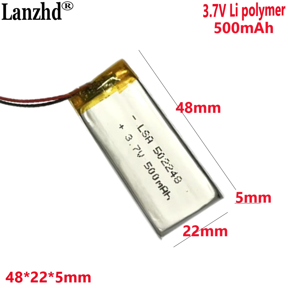 

Li 3.7V Lithium battery 502248 500mah For Microphone for medical equipment Mini fan Detector Beauty instrument camera