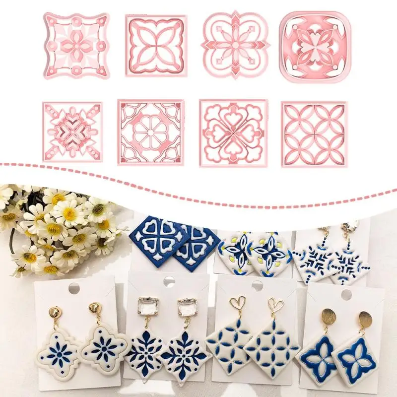 1PC Oriental Floral Clay Cutters Geometric Tile Pattern Molds For Polymer Earring And Jewelry DIY