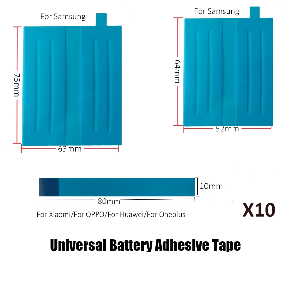 10Pcs Universal Battery Adhesive Sticker Replacement For Samsung Huawei Xiaomi OPPO OnePlus Vivo Battery Glue Strip Repair Parts
