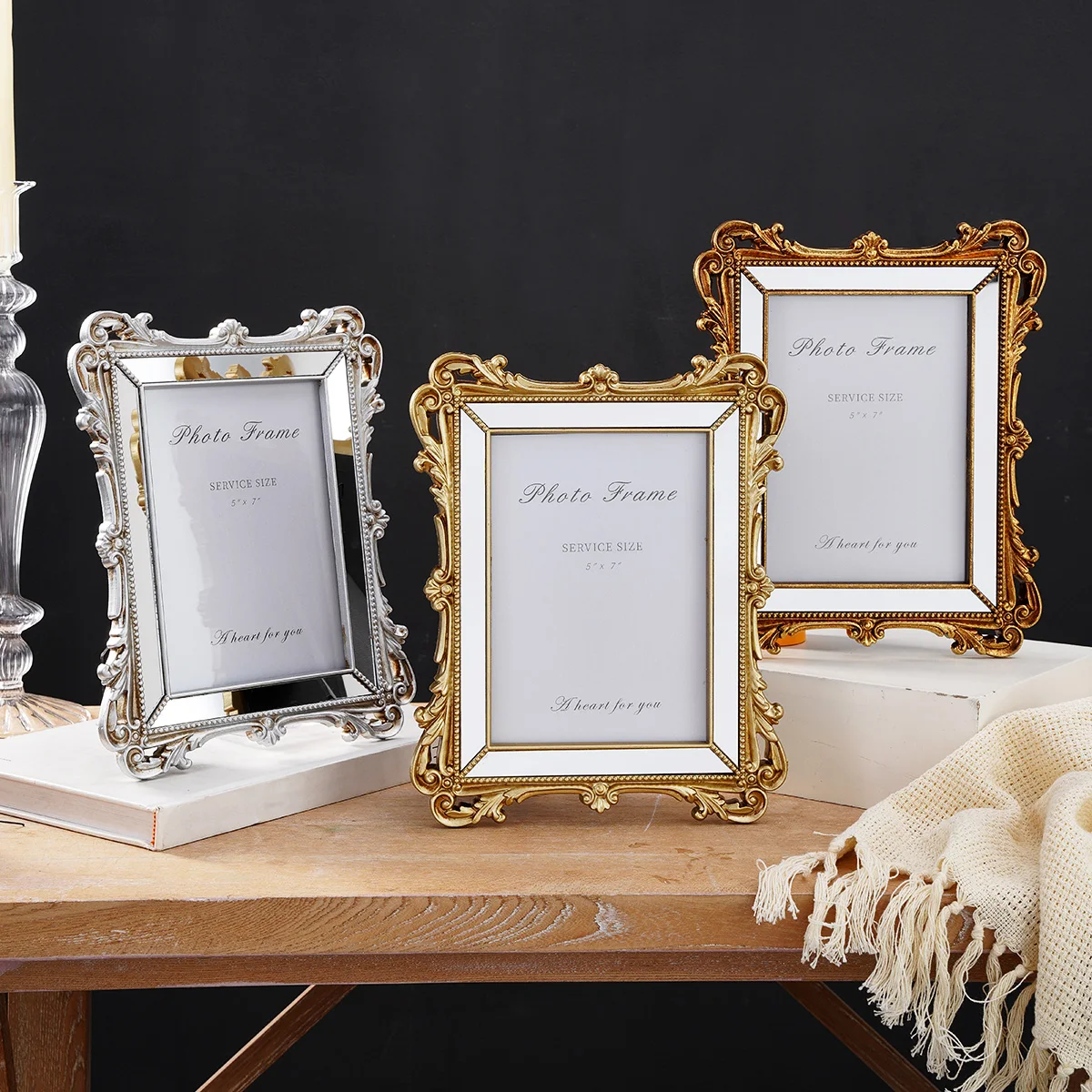 1PC, Rococo-Baroque Three-Dimensional Relief Carving Decorative Frame for Home Decoration, for Desktop Decoration in the Home