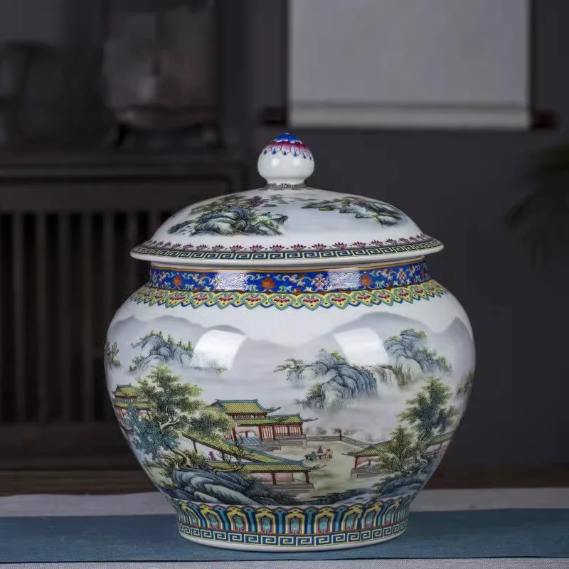 Enamel Ceramic Tea Canister  Chinese Style Tea Cake Storage Jar  Royal Palace Wake-Up Tea Container Large Sealable Jar