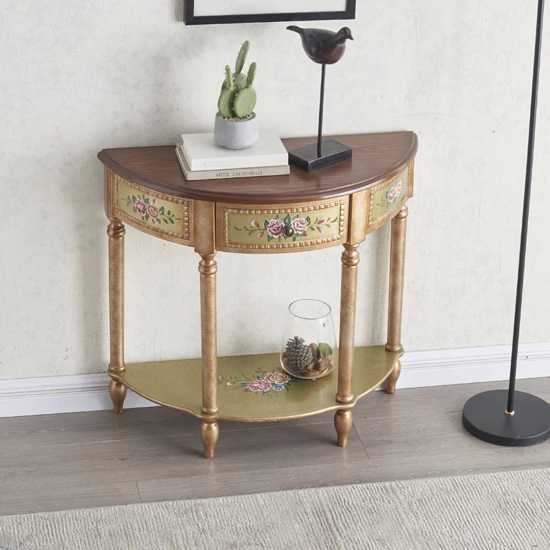 

Painted furniture semicircular entrance cabinet, living room integrated retro small apartment entrance platform, entrance entran