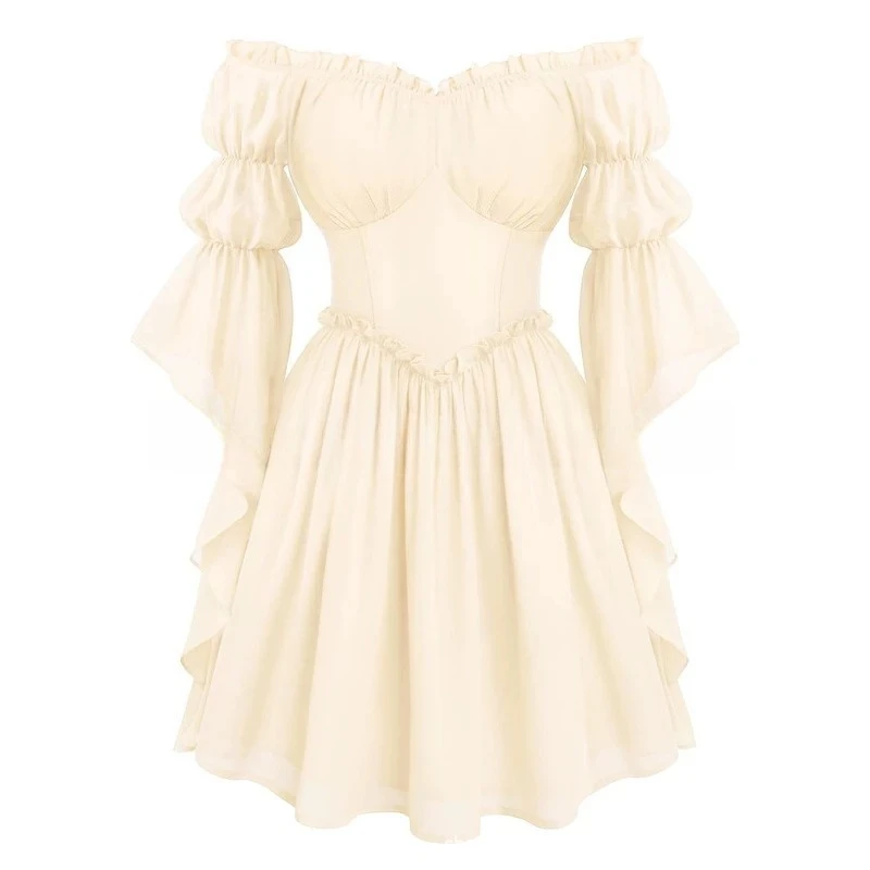 Medieval Renaissance Costume Halloween Forest Fairy Elven Wedding Dress Women Victorian Off-the-Shoulder Corset Peasant Outfit