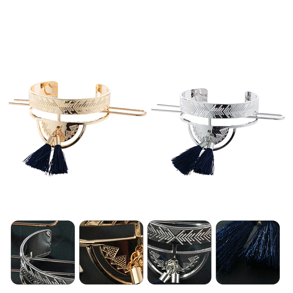 

2Pcs Hollow Sector Hair Accessories Metal Stick Cuff Bun Holder Alloy Women Wedding Dinner Dance Daily Use Vintage Charm