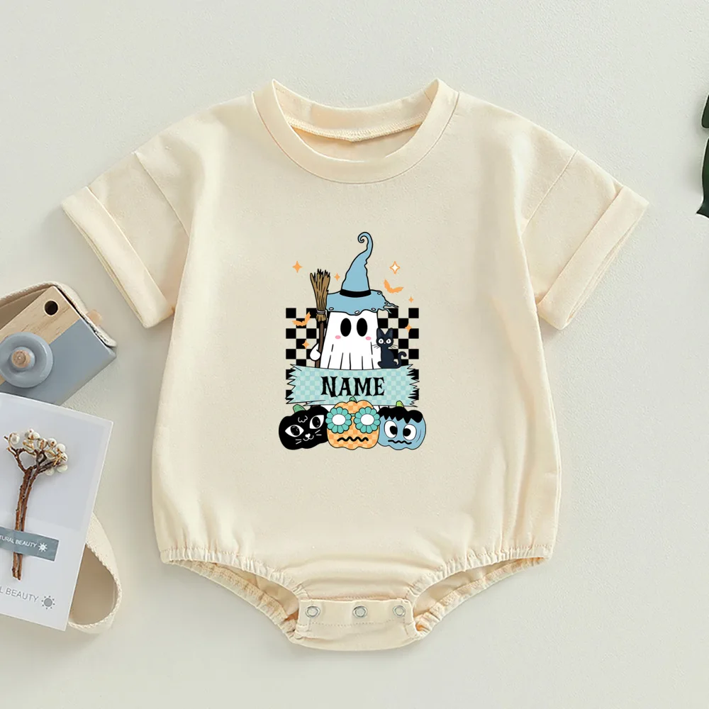 

Персонализированные детские комбинезоны с пузырьками на Хэллоуин, детский комбинезон с призрачным узором и именем, мешковатые комбинезоны с пузырьками на Хэллоуин, одежда