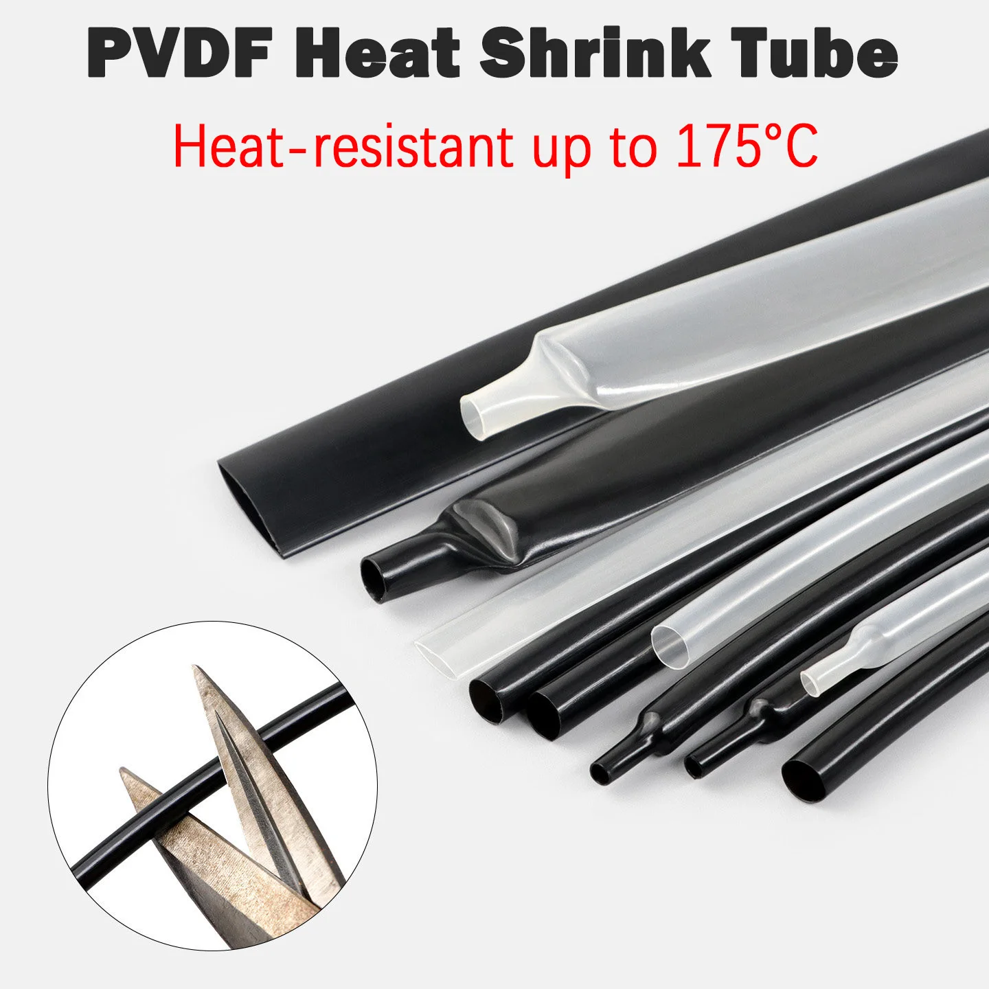 1M Black/Transparent PVDF Heat Shrink Tube ID 0.8~25.4mm Oil Resistant High Temperature Cable Protector Sleeve