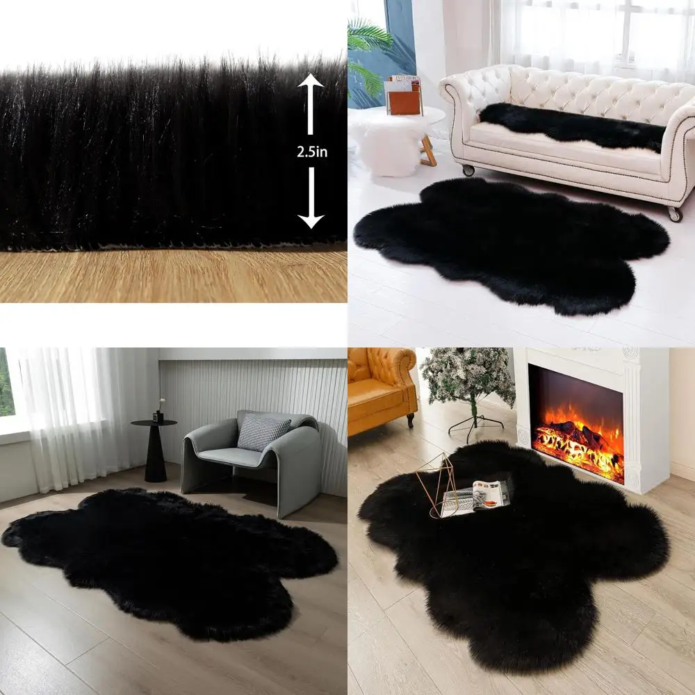 

Ultra Soft 4x6 Ft Black Sheepskin-Like Fluffy Faux Fur Area Rug for Bedroom, Living Room, Nursery, and Kids' Room