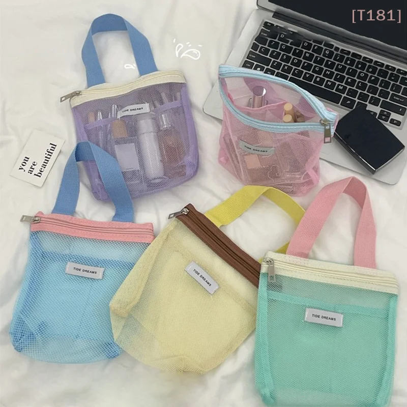 [E] 1Pcs Mesh Makeup Toiletry Storage Bags Handbags Portable Travel Washing Body Shower Tools Organizer Cosmetic Organizer Pouch