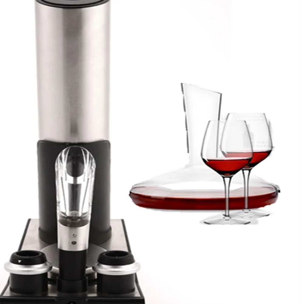 YUEWO Wine Opener Gift Set Stainless Steel Electric Wine Opener Aerator Vacuum Wine Preserver With Bottle Stoppers Cutter A