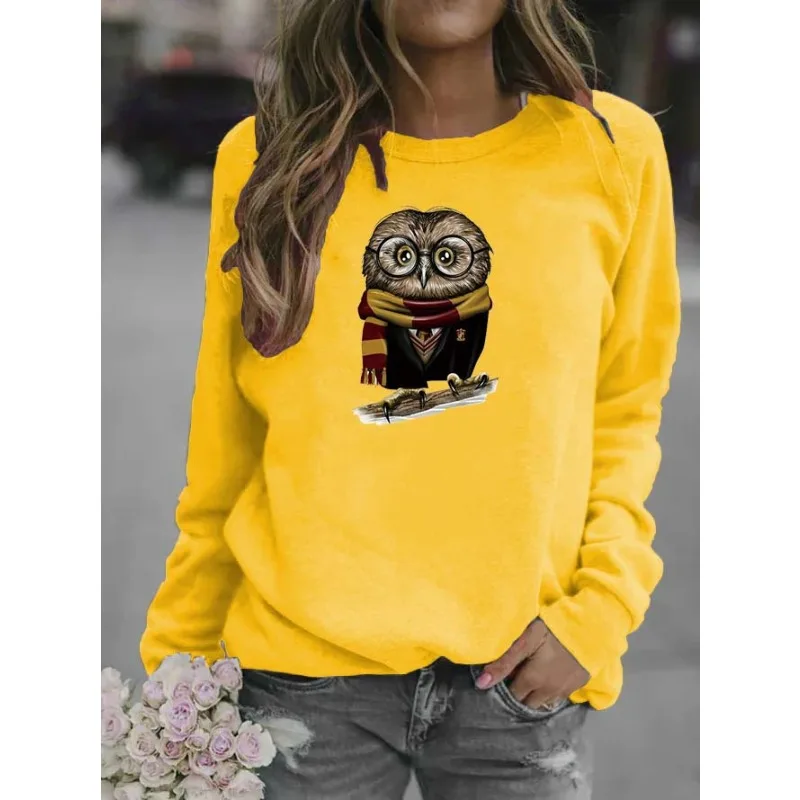 Women's Owl Print Crew Neck Hoodie Streetwear Women  Sweatshirt  Harajuku  Aesthetic  Sweatshirts