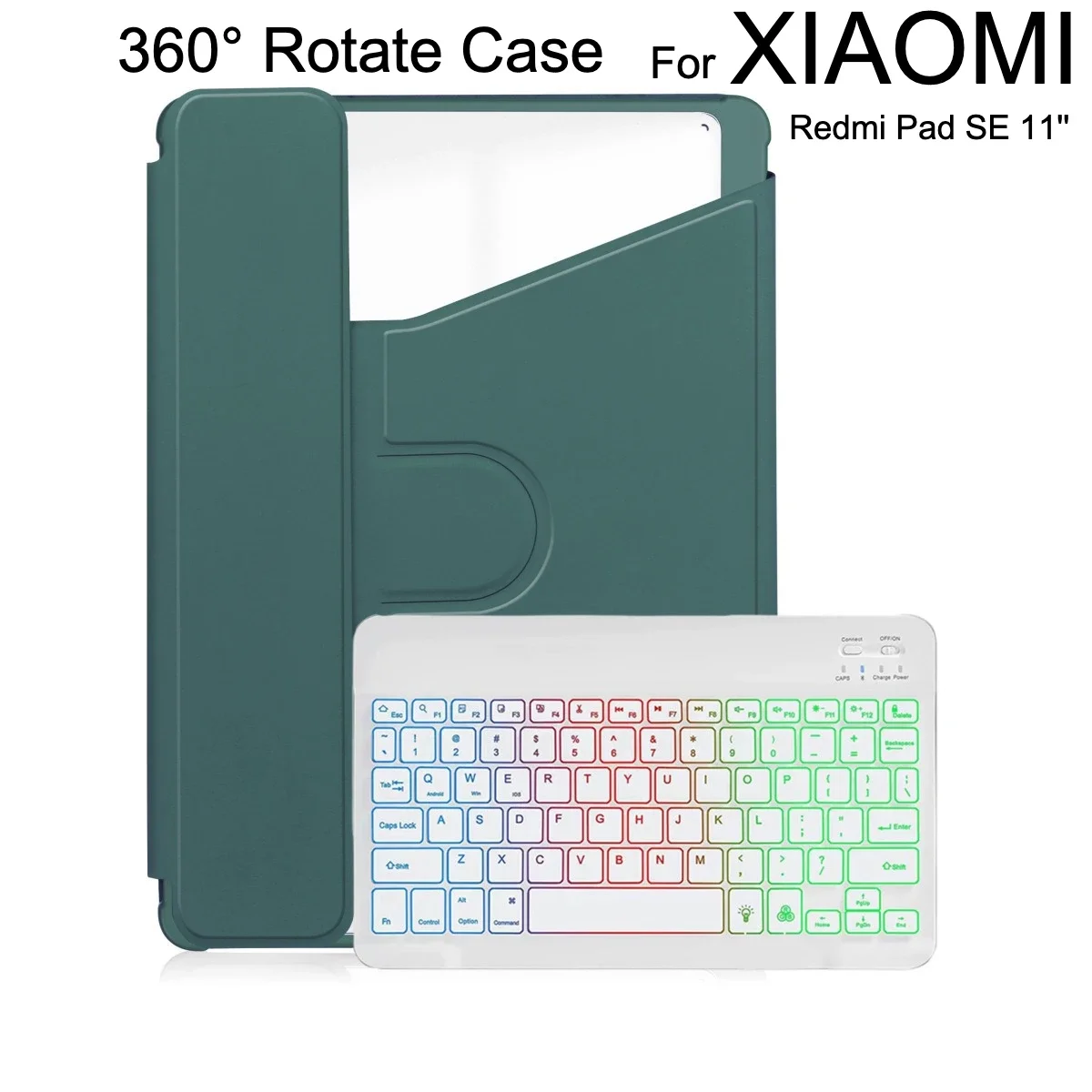 Transparent Acrylic 360° Rotate Case with Backlit Keyboard for Xiaomi Redmi Pad SE 11inch Detachable TPU Case with Pen Slot