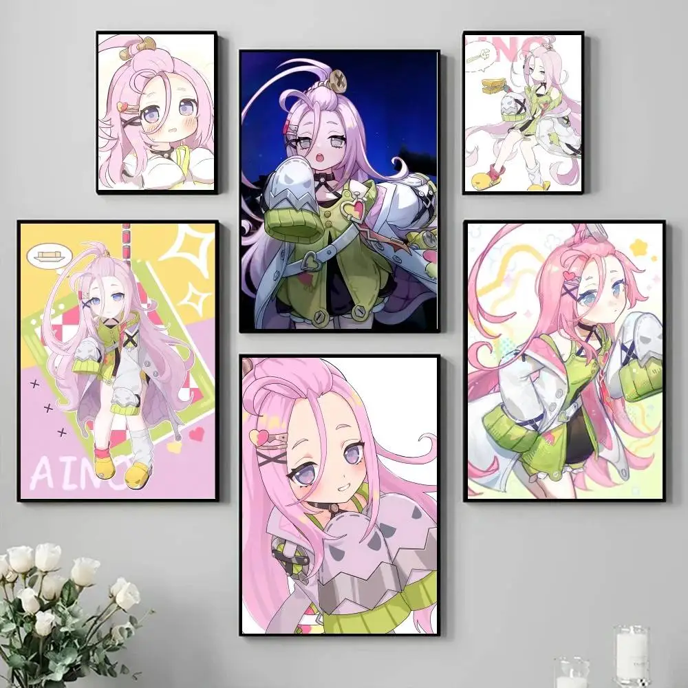 Game Genshin Impact Anime Aino Poster Self-adhesive Art Waterproof Paper Sticker Coffee House Bar Room Wall Decor