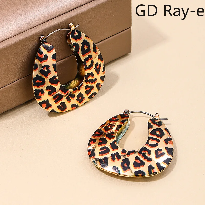 Vintage Metal Leopard Print Geometric Annular Water Dropped Women Earring 2024 Fashion Girls Bar Earring Jewelry