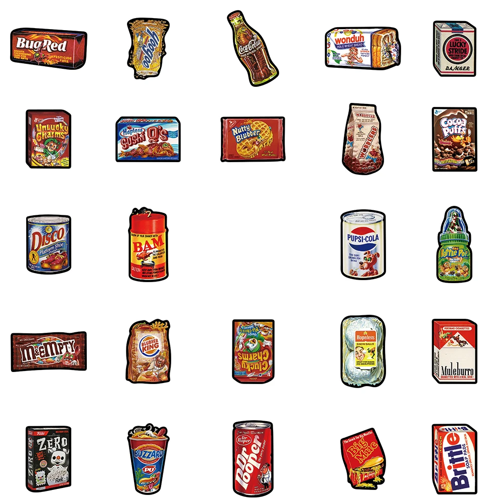 48PCS Food Snacks Cookies Stickers Vintage For DIY Kids Notebook Luggage Motorcycle Laptop Refrigerator Decals Graffiti Toys