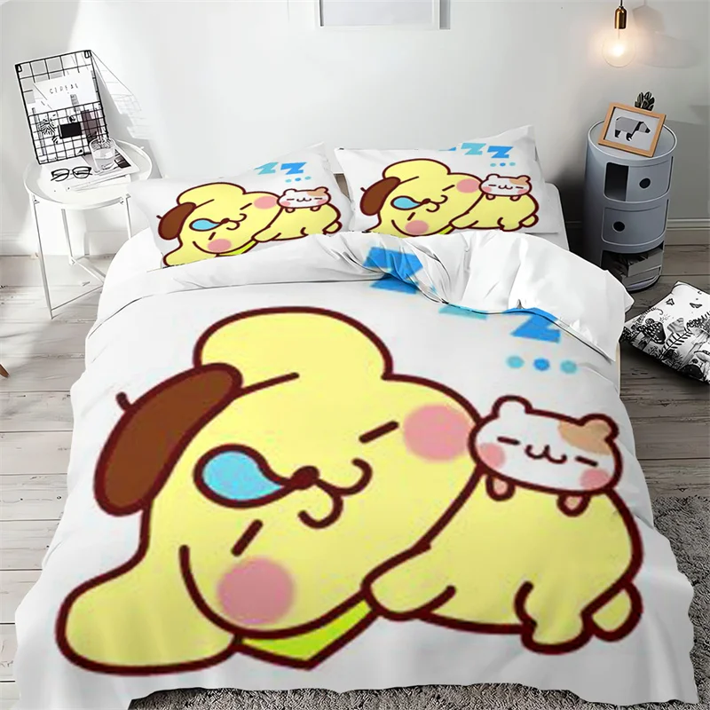 Pompompurin-3D Impresso Microfibra Bedding Set, Capa de edredão, Costura Bordado, Multi-Size, Decoração do quarto, Multi-Piece