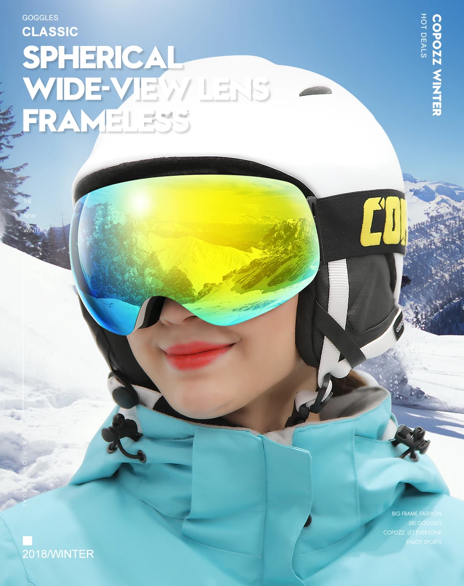 COPOZZ Outdoor-Sport-Skibrille UV400-Schutz Skimaske für Männer und Frauen Anti-Beschlag Großgesichts-Schneebrille Snowboard-Skibrille – Detail 1