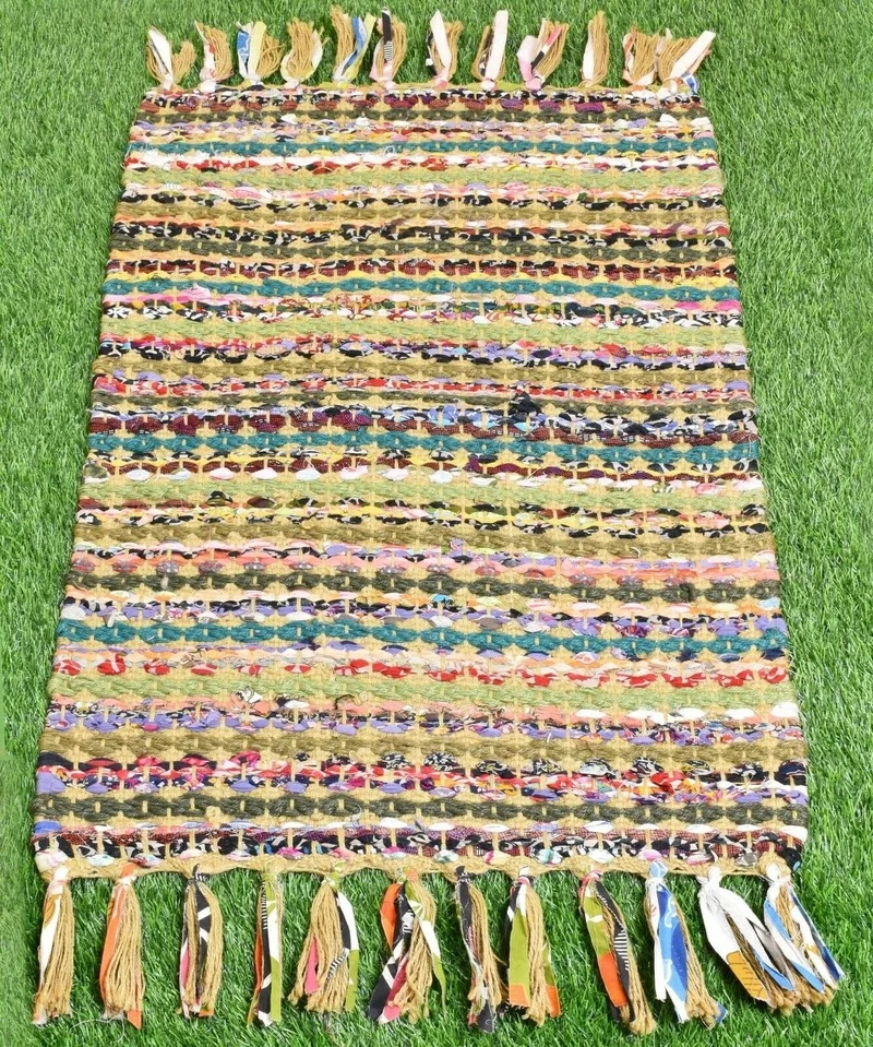 Rug Natural Jute and Wool Weave Carpet 2x3 Ft Traditional Rugs Multi Color Mats Hall Decorative Runner Carpet