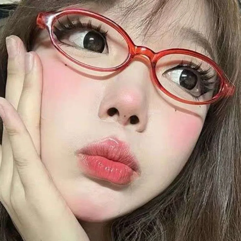 Y2K Retro Oval Narrow Frame Plain Glass Women Cosplay Glasses Anti-blue Eyeglasses Girls Outdoor Fashion Wear Eyewear Eyeglass