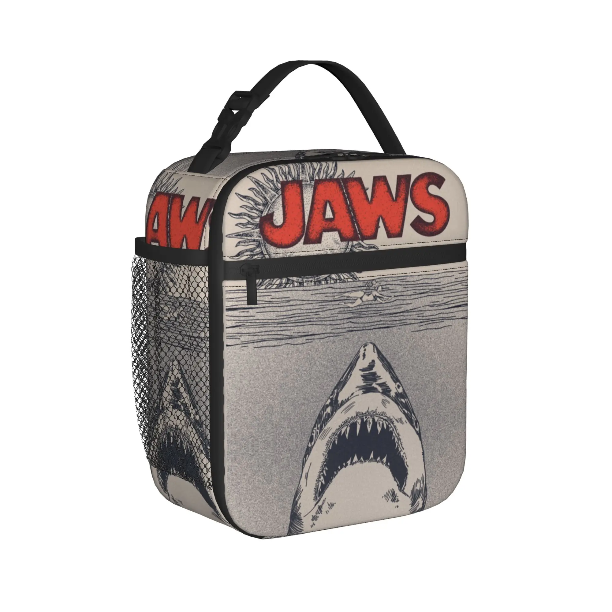 Jaws 50th Anniversary Poster Chain Border Lunch Bag  Kawaii Lunch Box For Girls  School Cooler Bag Oxford Tote Food Bags