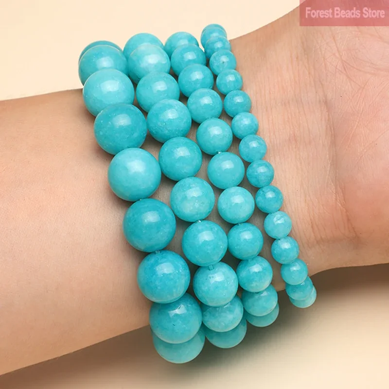 Genuine Blue Amazonite Stone Bracelet Smooth Polishing Natural Stone Energy Bracelets for Women Couple Healing Jewelry Pulsera