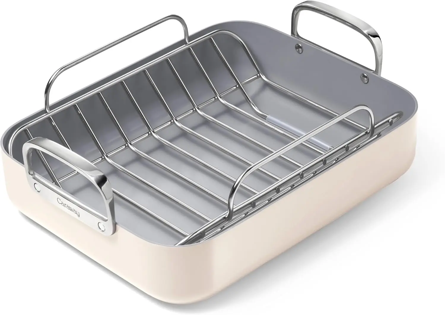 

Roasting Pan 16x13' with Rack, Non-Stick Ceramic, Oven Safe, Cream