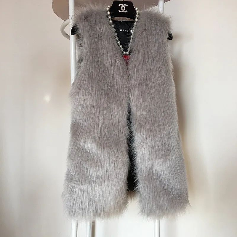 Gilet di pelliccia caldo donna di media lunghezza autunno inverno imitazione pelliccia di volpe gilet cappotto femminile scollo a v peloso senza maniche giacca da donna 2850