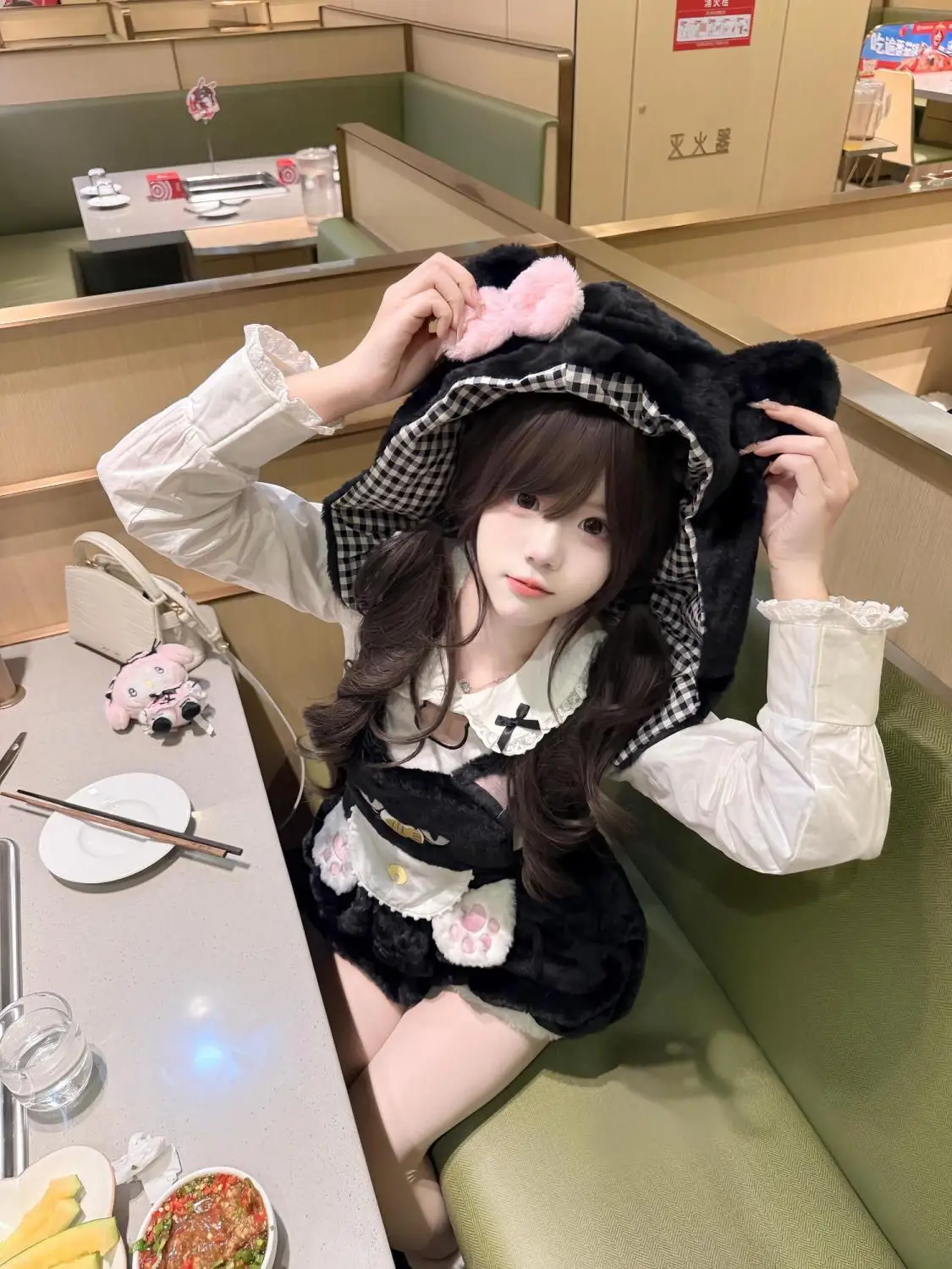 Zimowe Japońskie Słodkie Eleganckie Komplety Dwuczęściowe Damskie Y2k z Kapturem Urocze Retro Mini Spodnie Garnitur Damski Nadruk Szykowny Koreański Popularny Strój