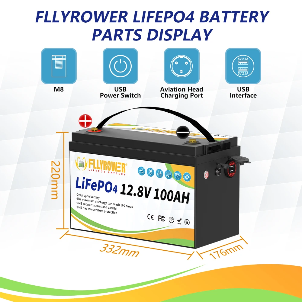 Europe/USA/Canada Stock 12v 30Ah 100Ah LiFePo4 Battery Lithium Iron Phosphate for Kid Scooters Boat Motor Tax Free