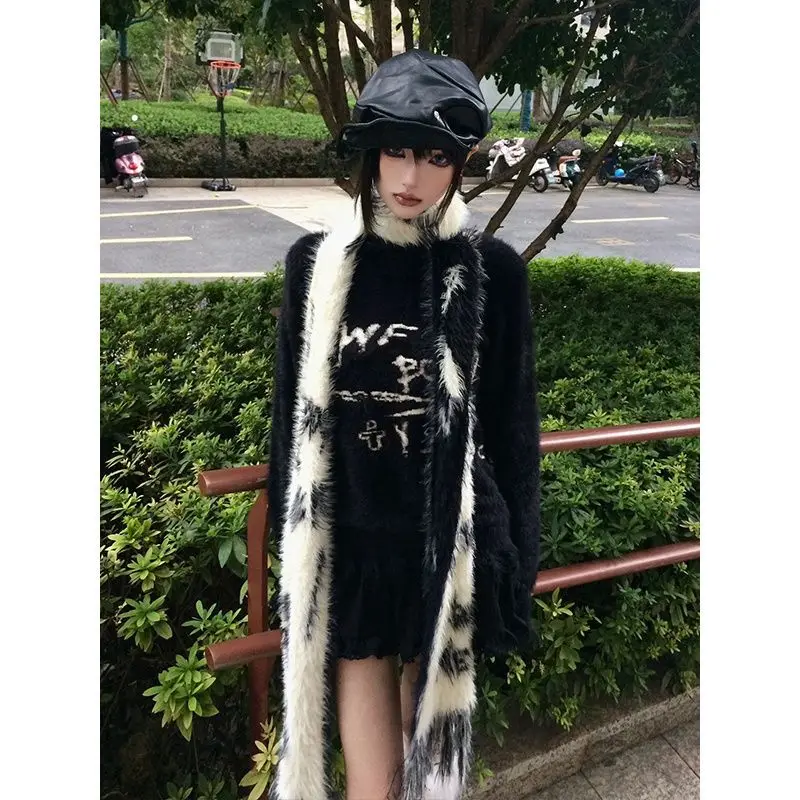 Deeptown Y2k sweter wanita hitam Gotik mode Harajuku Jepang pullover rajut longgar musim gugur Vintage Punk huruf Jumper Grunge