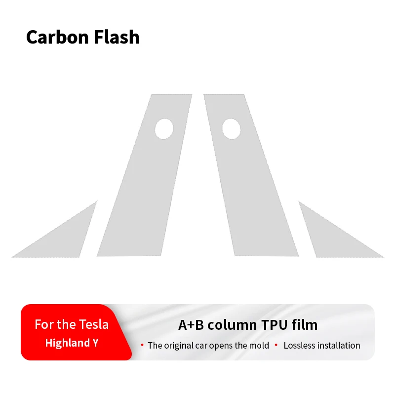 Transparent TPU A-Pillar & B-Pillar Film for Tesla 2021-23 Model Y Highland – Carbon Flash Protective Wrap