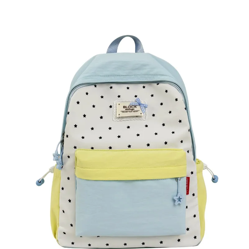 Schoolbag FemaleinsKorean-style backpack with contrasting color polka dots, college-style school backpack for middle and high sc