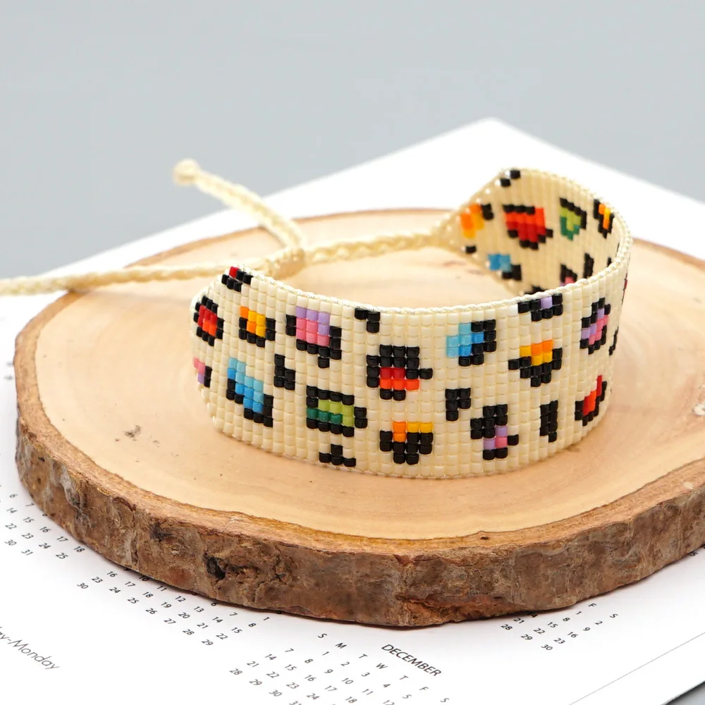 Beaded bracelet Leopard print Originality Design Geometry Hand knitting Bohemia Adjustable Tide Simple Rice bead bracelet