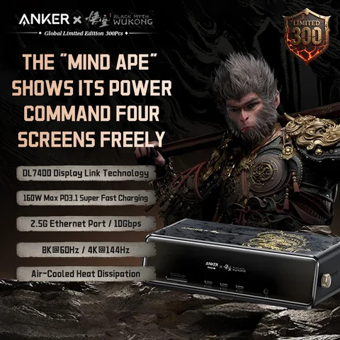 Anker Wukong Edition 14 in 1 Docking Station with 160W Max Output, 10Gbps Fast Data Transfer, Real-Time Smart Interface