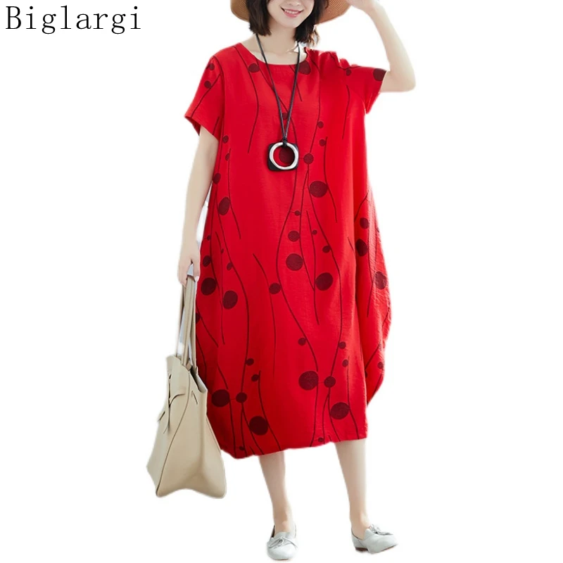 Oversized Polka Dot Print Dress Women Summer Casual Big Size Woman Loose Ladies Womens Cotton Floral Vintage Long Dresses 2023