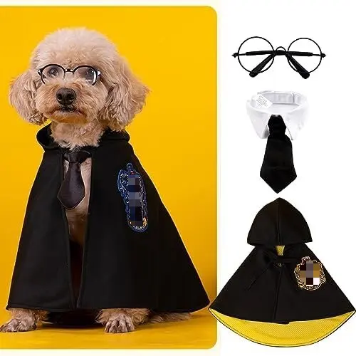 Dog Costume Pet Cat Cosplay Cloak College Pet Clothes Small Magic Cloak Spring and Autumn Clothes Glasses Necktie Dog Pet Shawl